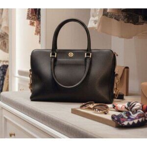 Tory Burch Georgia Pebbled Leather Double Zip Satchel / Handbag